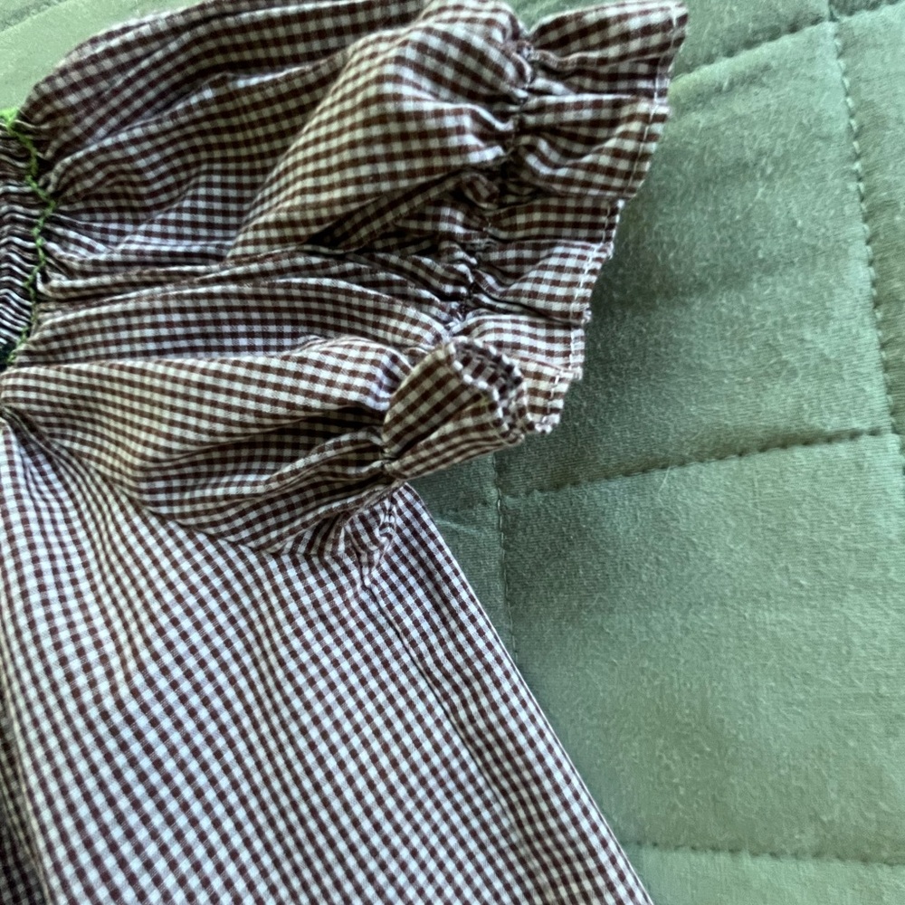 Silly Goose Smocked Cowgirls Brown White Gingham Plaid Dress Size 12 Months - Picture 10 of 16